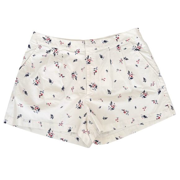 Joie White Porcelain Floral Pleated Shorts Sz 12 - Picture 1 of 7